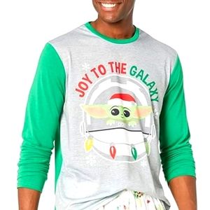 Men’s Star Wars Joy To The Galaxy Grogu (Baby Yoda Christmas PJ Top LS Shirt (L)